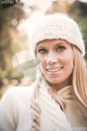 Image of Beautiful autumn woman