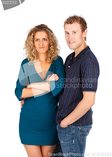 Image of Young surprised couple.