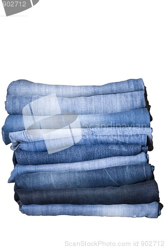 Image of stack of blue denim jeans