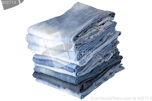 Image of stack of blue denim jeans