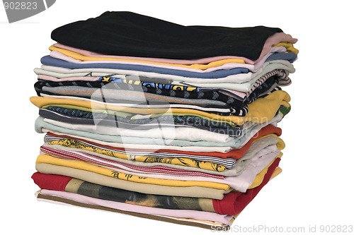 Image of stack of colored t-shirts