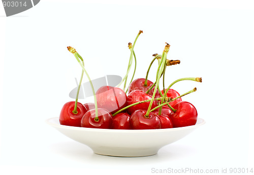 Image of Saucer filled with red cherries