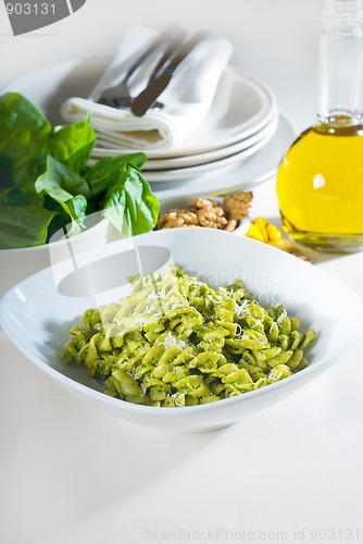 Image of italian fusilli pasta and pesto