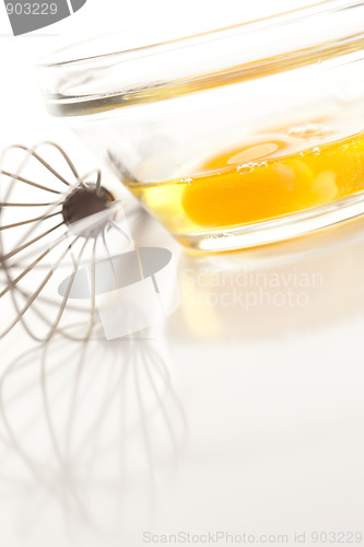 Image of Hand Mixer with Eggs in Glass Bowl