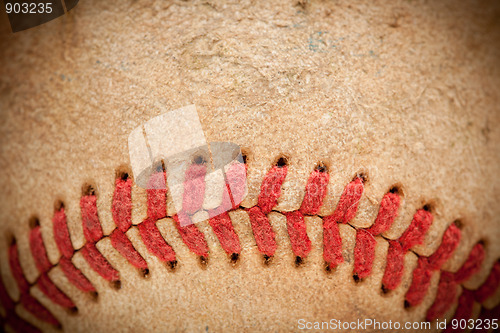Image of Macro Detail of Worn Baseball