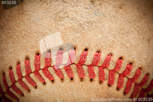 Image of Macro Detail of Worn Baseball