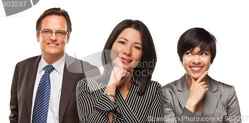 Image of Hispanic Women and Businessman on White