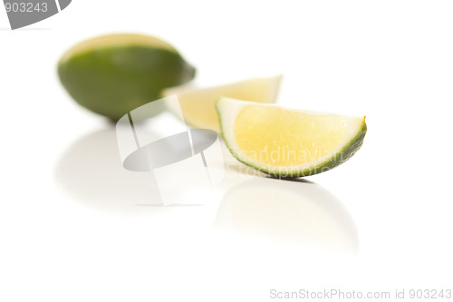 Image of Sliced Lime on Reflective White Surface