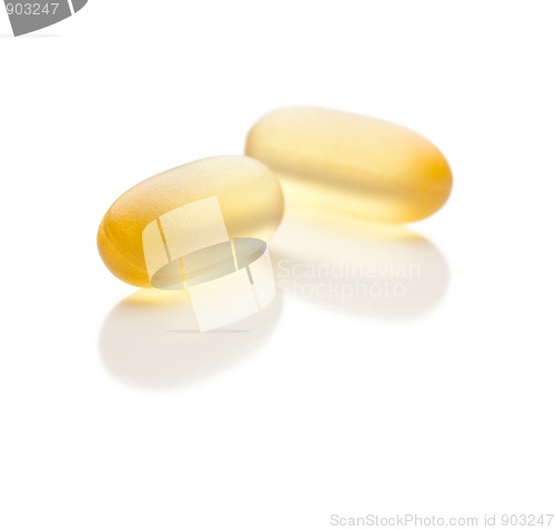 Image of Omega 3 Fish Oil Supplement Capsules on White