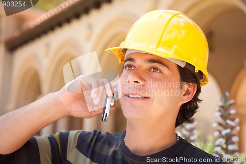 Image of Handsome Hispanic Contractor with Hard Hat