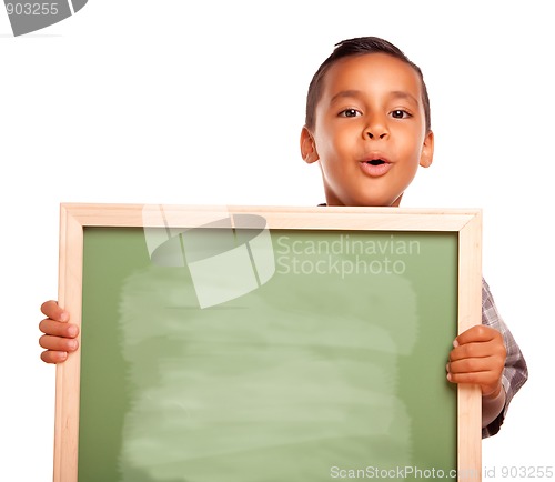 Image of Cute Hispanic Boy Holding Blank Chalkboard