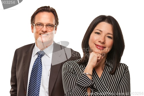 Image of Hispanic Woman with Businessman on White