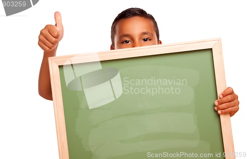 Image of Cute Hispanic Boy Holding Blank Chalkboard