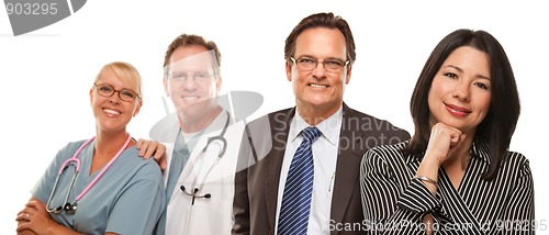 Image of Hispanic Woman with Husband and Male Doctors or Nurses