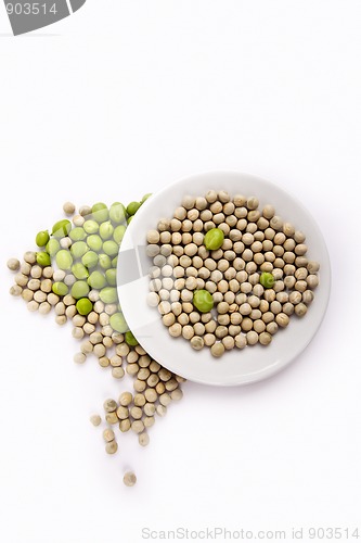 Image of Fresh and dried green peas on plate