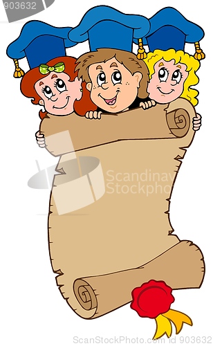 Image of Three graduating kids with scroll