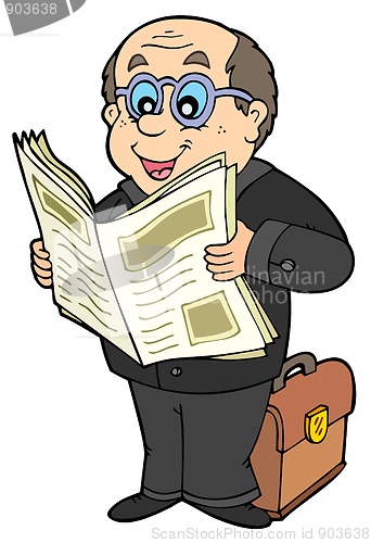 Image of Cartoon businessman with newspaper