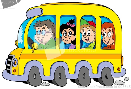 Image of Cartoon school bus with kids