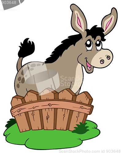 Image of Cartoon donkey behind fence