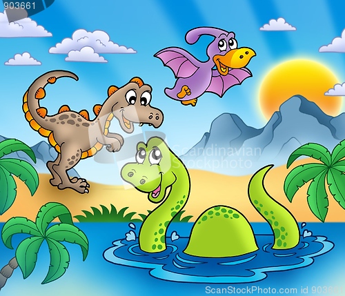 Image of Landscape with dinosaurs 1