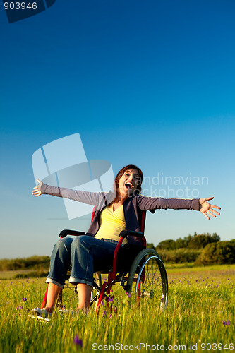 Image of Handicapped woman on wheelchair