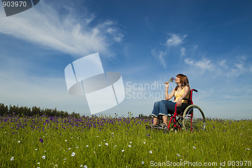 Image of Handicapped woman on wheelchair