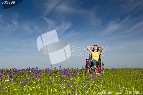 Image of Handicapped woman on wheelchair