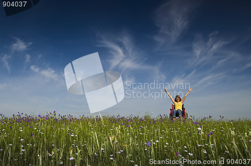 Image of Handicapped woman on wheelchair