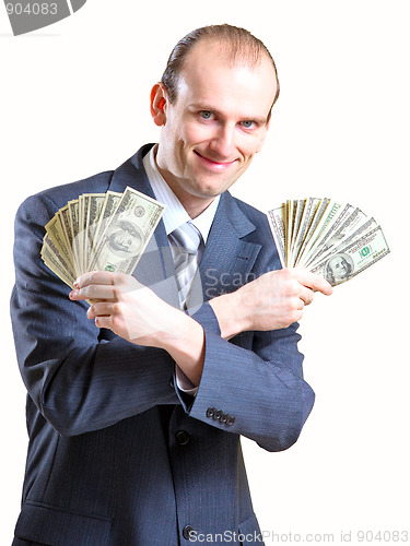 Image of Cheerful man with money