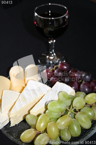 Image of Cheese,grapes and a glass of wine