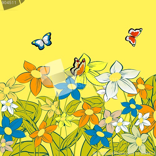 Image of Flowers and butterflies