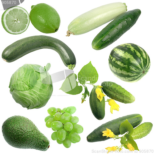 Image of Set of green fruits and vegetables