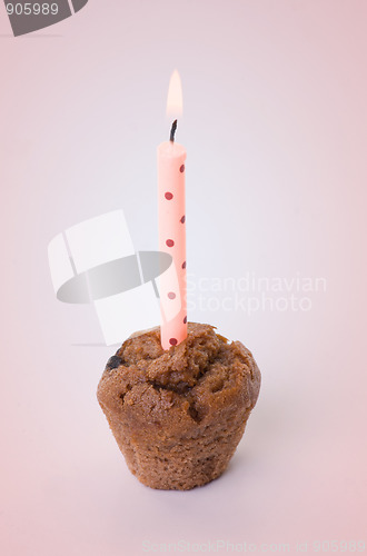 Image of small birthday cake with one candle