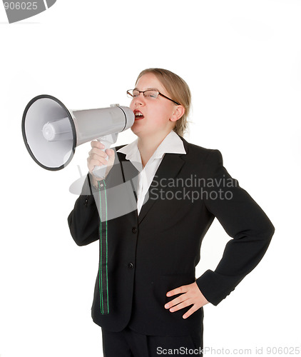 Image of young business woman with megaphone