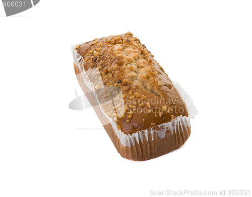 Image of banana walnut cake on white background