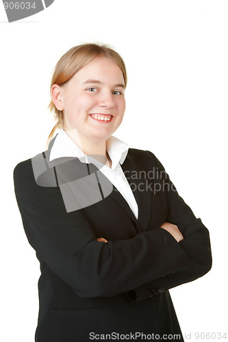 Image of confident young business woman isolated on white