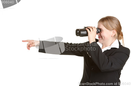 Image of young business woman with binoculars