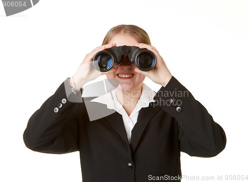 Image of young business woman isolatedwith binoculars