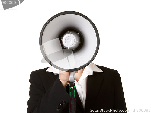 Image of young business woman with megaphone