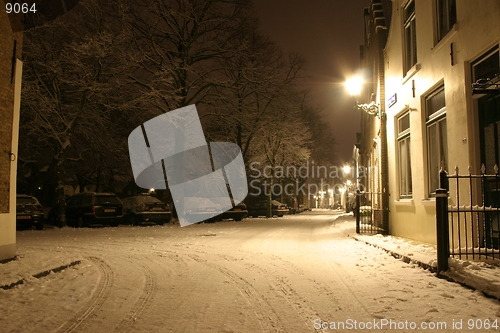 Image of Nightshot of a street covered with snow