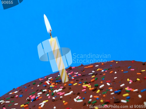 Image of chocolate birthday cake with candle