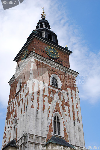 Image of Town hall with clock in summer Krakow