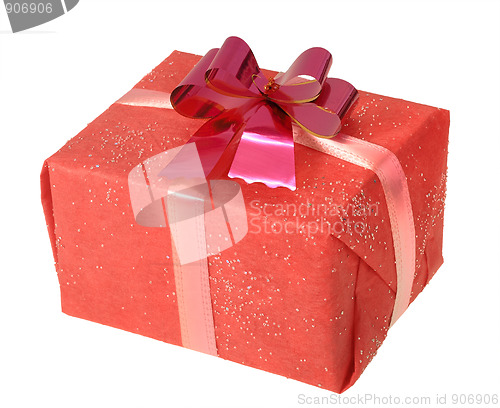 Image of Gift in a red square box with bow