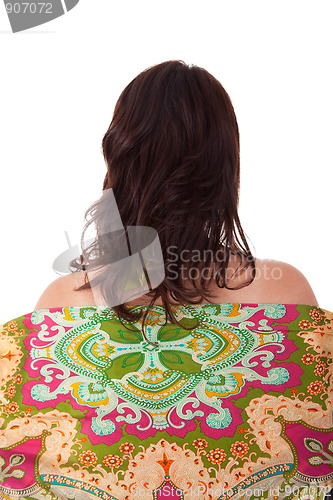 Image of woman with a  scarf, from back
