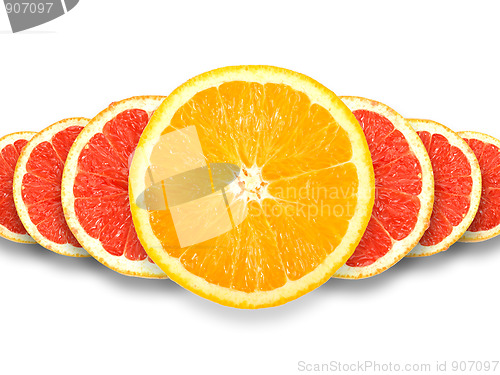 Image of Abstract group of cross citrus fruits