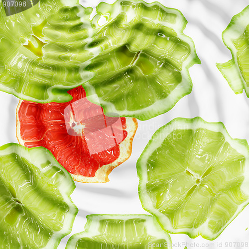 Image of Set of cross a citrus fruits under water