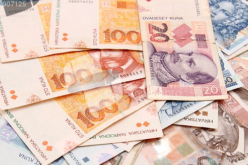 Image of Croatian Kuna banknotes layed out 