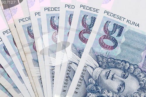 Image of Croatian Kuna banknotes layed out 