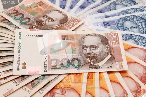 Image of Croatian Kuna banknotes layed out 