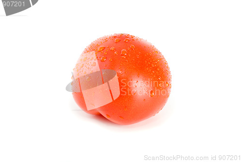 Image of Single ripe tomato with drops of water